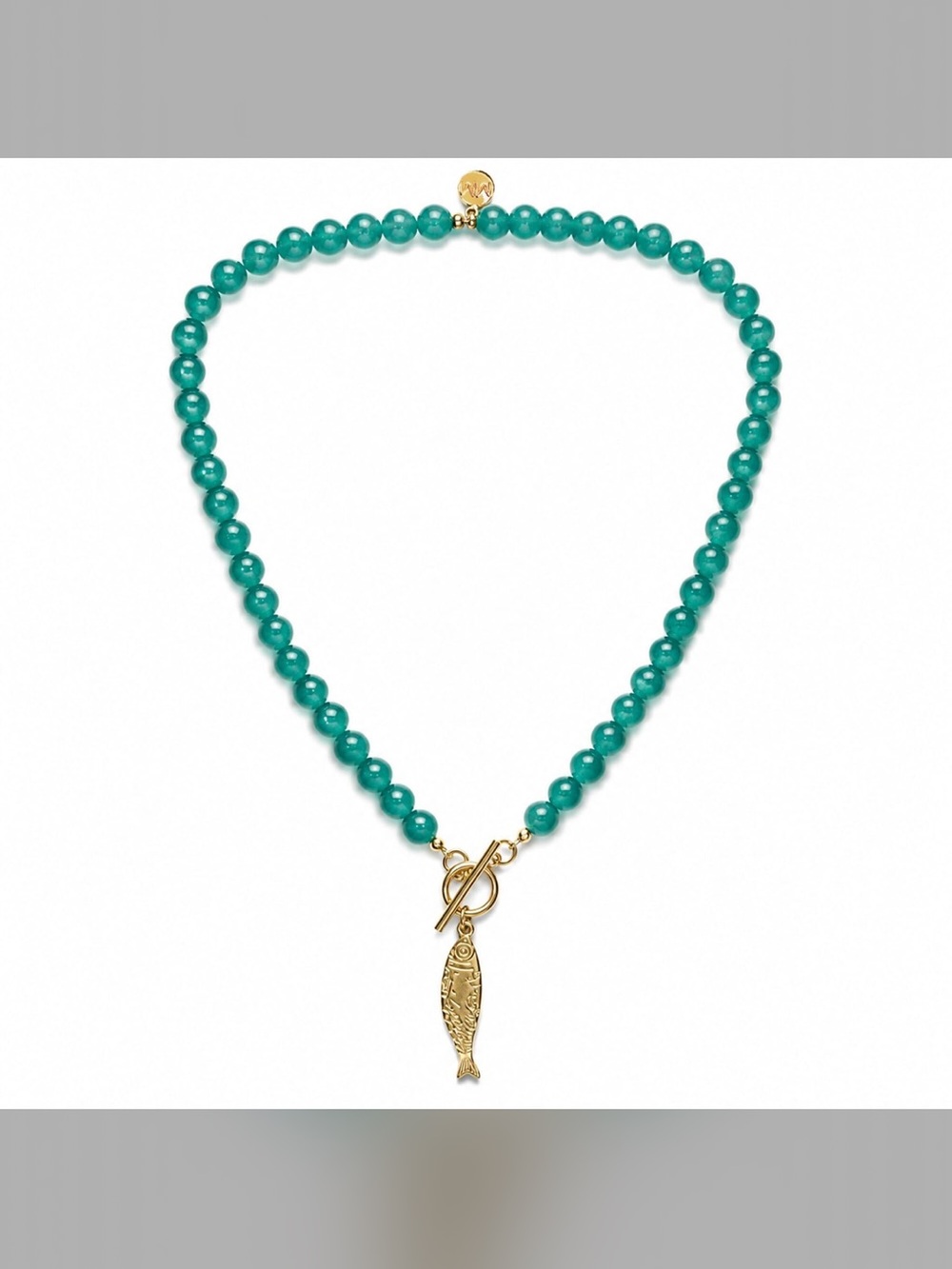 Mayamar Green Beaded Necklace with Gold Fish Pendant